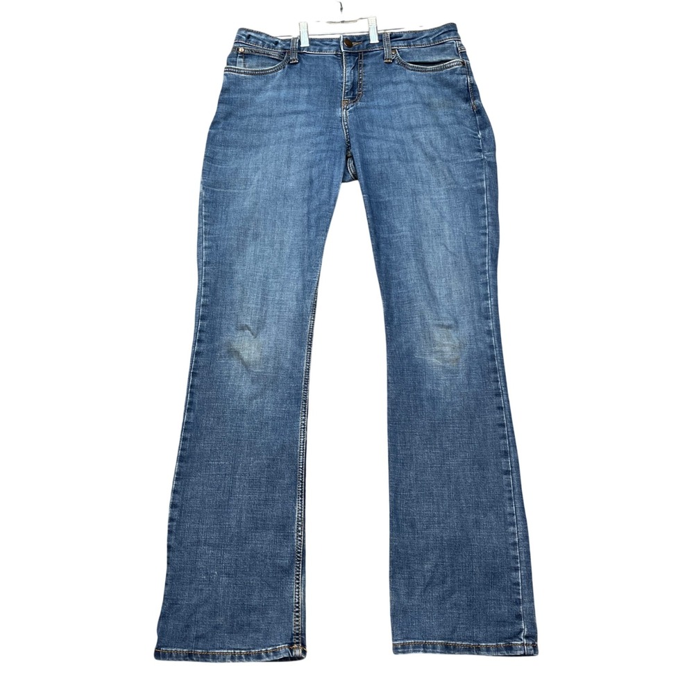Wrangler Retro Mid Rise Bootcut Jeans Women 9 34x36 Medium Wash Denim Distressed